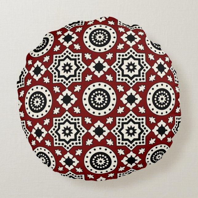 Ajrak Pattern Round Pillow Rond Kussen (Achterkant)