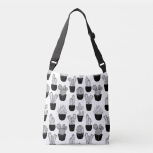 Ajustable Cactus Black Line Art Grand Motif Crossbody Sac