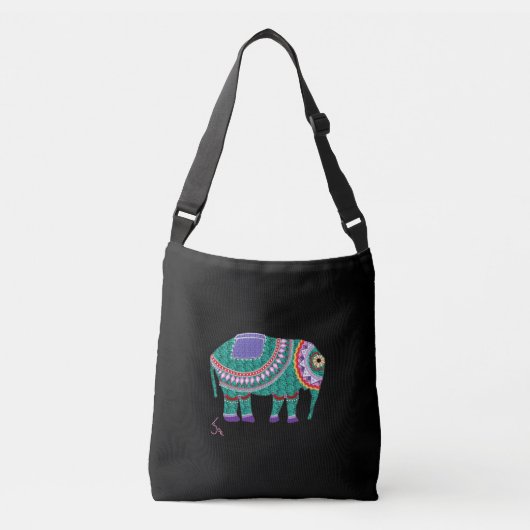 Ajustable Eléphant orné, Sac Corps Croix Noire (Devant)