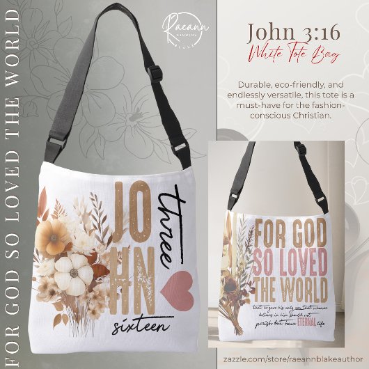 Ajustable Jean 3:16 Bible Verse Sac fourre-tout blanc