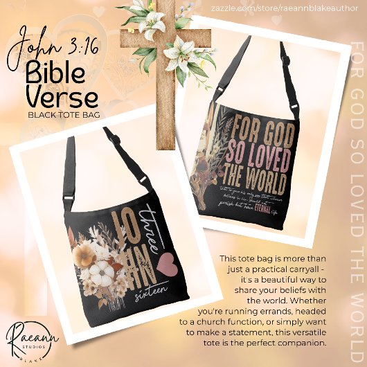 Ajustable Jean 3:16 Bible Verse Sac fourre-tout noir