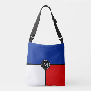Ajustable Monogramme sur sac bandoulière bleu, rouge et blan