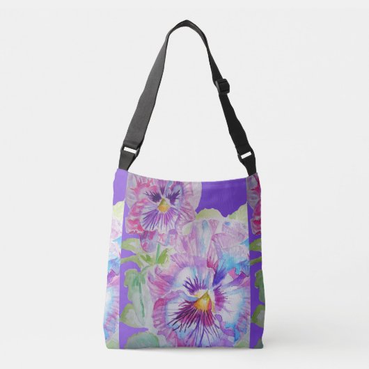 Ajustable Pansy violet Fleurs Floral Crossbody Sac (Devant)