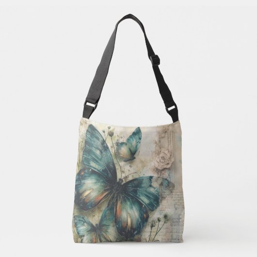 Ajustable Papillons verts vintages Sac carrossable (Devant)