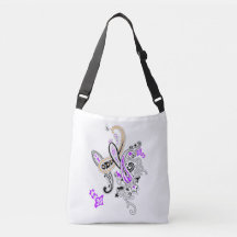 Sac à bandoulière fleuri botanique violet