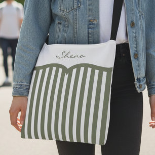Ajustable Sac à main à rayures vert olive et monogramme