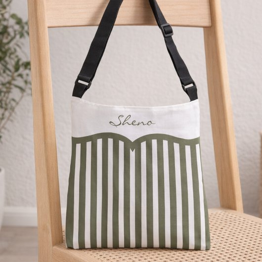 Ajustable Sac à main à rayures vert olive et monogramme