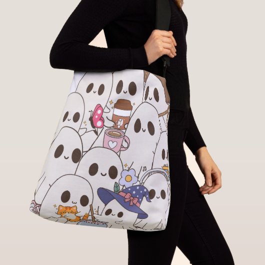 Ajustable Sac à main automnal Cute Spooky Ghosts Café & Chat (De près)