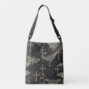 Ajustable Sac à main damassé papillon de nuit et croix gothi