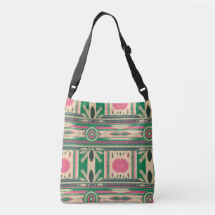 Ajustable Sac à main diagonal en motifs amérindiens vert/ros