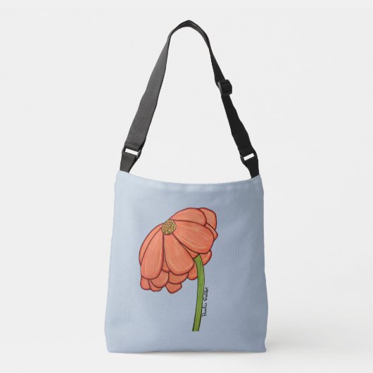 Ajustable Sac à main fleur orange sur fond bleu (Devant)
