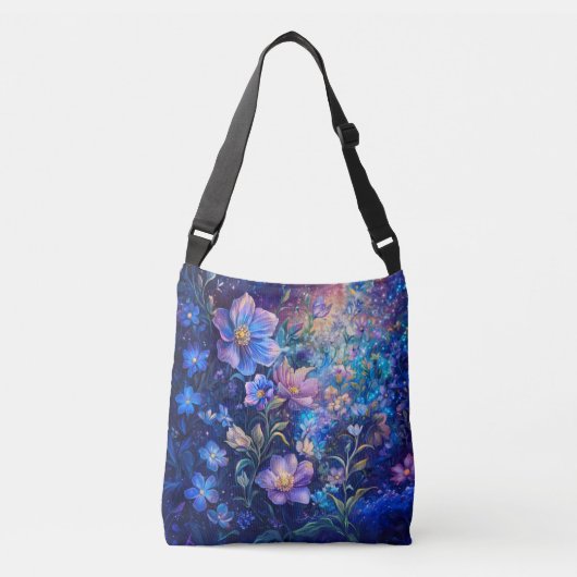 Ajustable Sac à main Fleurs de nuit bleues (Devant)