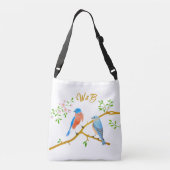 Ajustable Sac bandoulière bleu oiseau blanc (Dos)