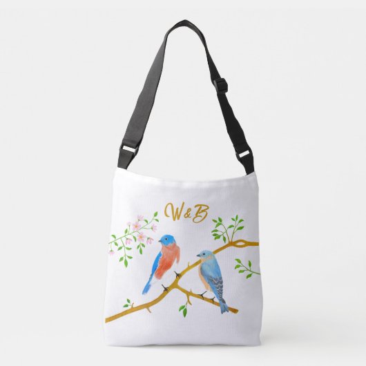 Ajustable Sac bandoulière bleu oiseau blanc (Devant)