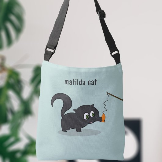 Ajustable Sac carrossable bleu chat noir mignon