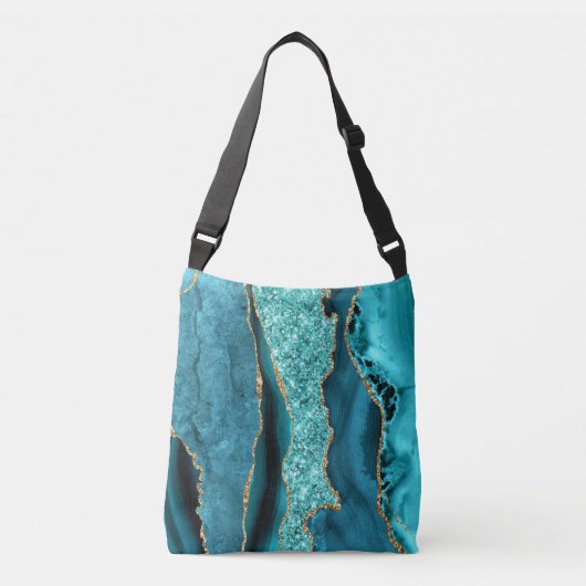 Ajustable Sac carrossable en marbre bleu turquoise or Turquo (Devant)
