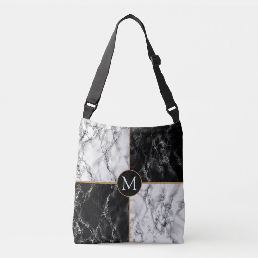 Ajustable Sac carrossable Monogram avec marbre noir blanc (Devant)