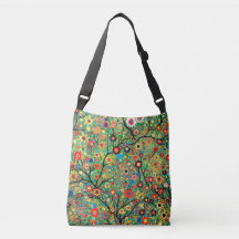 Sac croisé mignon, arbre et fleurs, boho