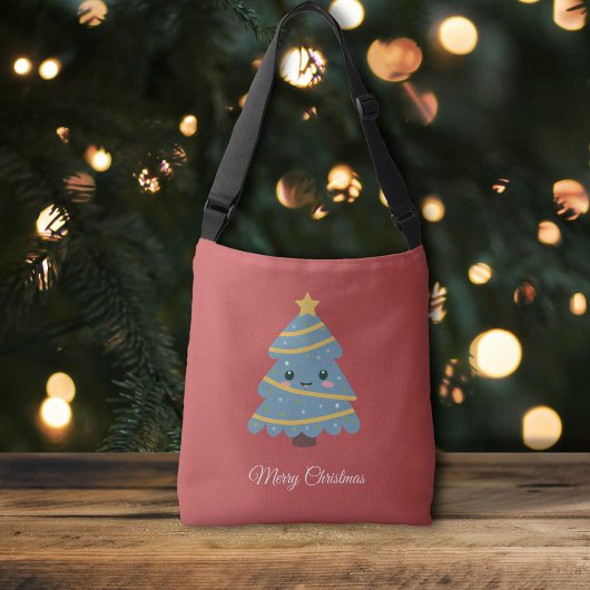Ajustable Sac croisé rouge avec arbre de Noël Kawaii