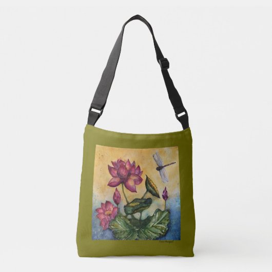 Ajustable Sac de Crossbody d'aquarelle de libellule de Lotus (Devant)