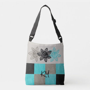 Ajustable Sac fourre-tout Aqua Noir unique avec Fleurs