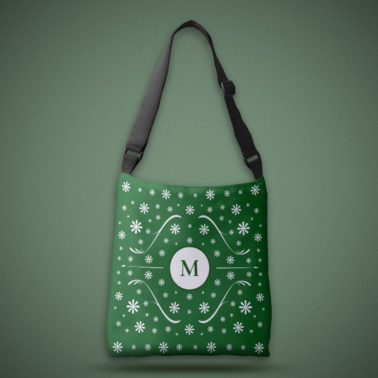 Ajustable Sac fourre-tout de monogramme Emerald Green Flower