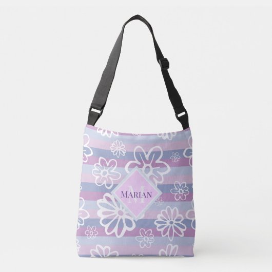 Ajustable Sac fourre-tout Floral Violet Et Blanc Monogramme (Devant)