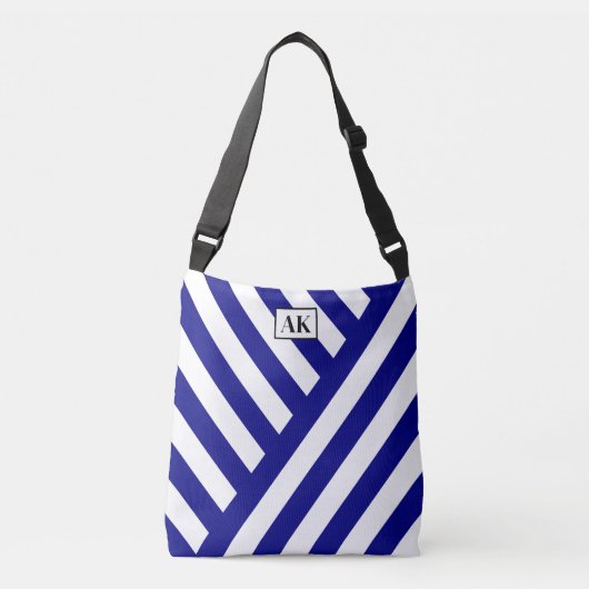 Ajustable Sac fourre-tout Monogramme à rayures bleu et blanc (Devant)
