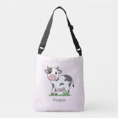 Ajustable Sac fourre-tout rose croisé avec une jolie vache (Devant)