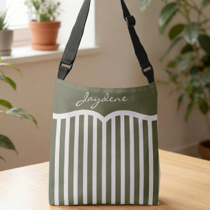 Ajustable Sac Monogrammé à Rayures Vert Olive