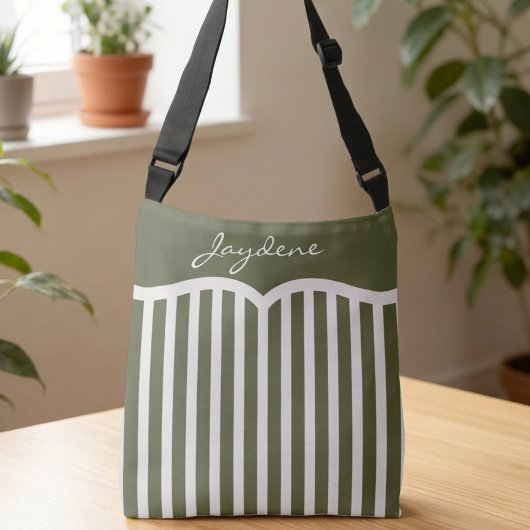 Ajustable Sac Monogrammé à Rayures Vert Olive