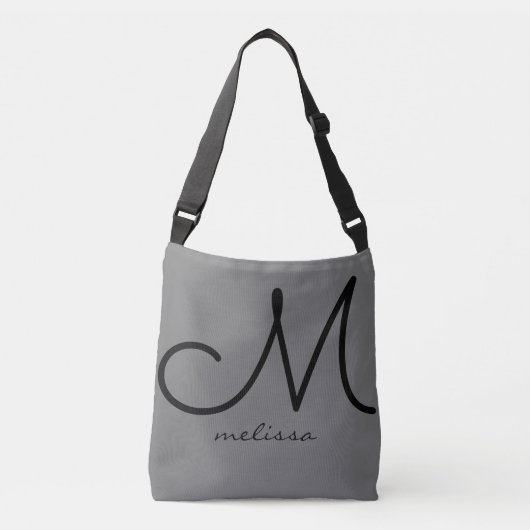Ajustable son sac fourre-tout gris avec nom et initiale (Devant)