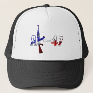 AK-47 AKM Assault Rifle Logo Red White en Blue.pn Trucker Pet