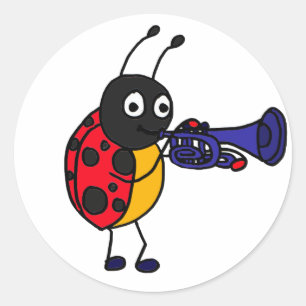 AK- Ladybug die Trumpet-Cartoon afspeelt Ronde Sticker