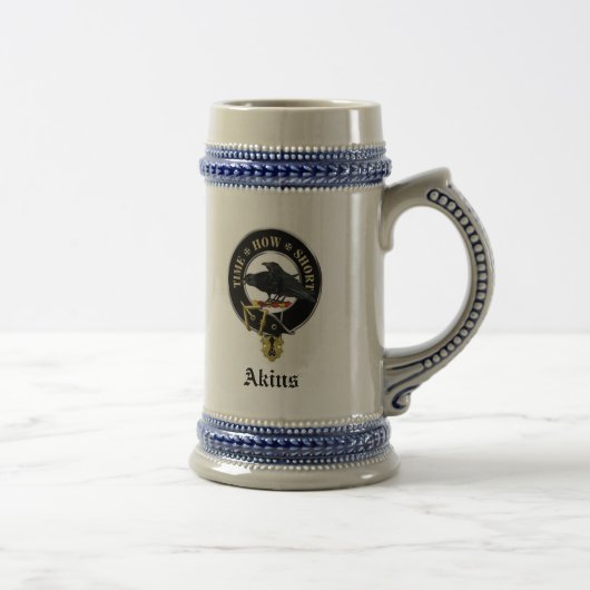 Akins Clan Crest & Coat of Arms Ceramic Stein Bierpul (Rechts)