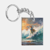 Akita Beach Surfing Schilderen Sleutelhanger (Voorkant Links)