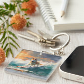 Akita Beach Surfing Schilderen Sleutelhanger (Voorkant Rechts)