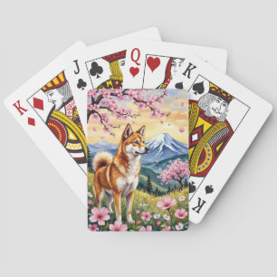 Akita Berg Sakura Bloemschilderkunst Pokerkaarten
