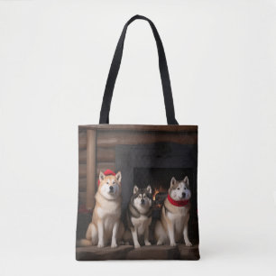 Akita bij de Haard Kerstmis Draagtas