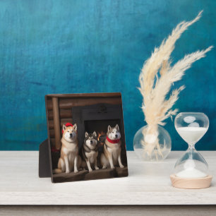 Akita bij de Haard Kerstmis Fotoplaat