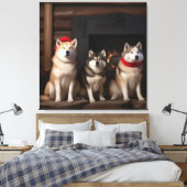 Akita bij de open haard Kerstmis Canvas Afdruk (Insitu (Slaapkamer))