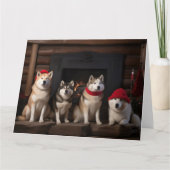 Akita bij de open haard Kerstmis Kaart (Voorkant)