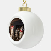 Akita bij de open haard Kerstmis Keramische Bal Ornament (Rechts)