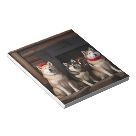 Akita bij de open haard Kerstmis Notitieblok (Schuin)