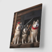 Akita bij de open haard Kerstmis Vierkante Klok (Hoek)