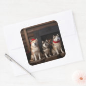 Akita bij de open haard Kerstmis Vierkante Sticker (Envelop)