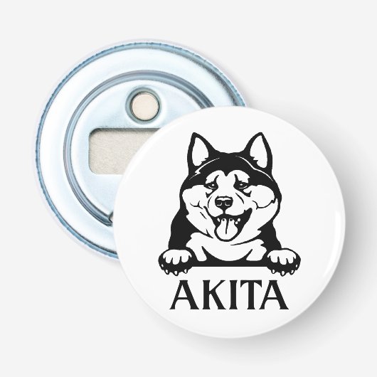 Akita Button Bottle Opener met magneet, Dog Button (Voorkant)
