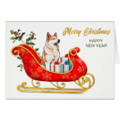Akita Chien carte de traîneau de Noël (Devant horizontal)