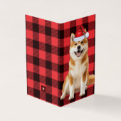 Akita Christmas Dog with Holiday Red Buffalo Plaid (Outside)