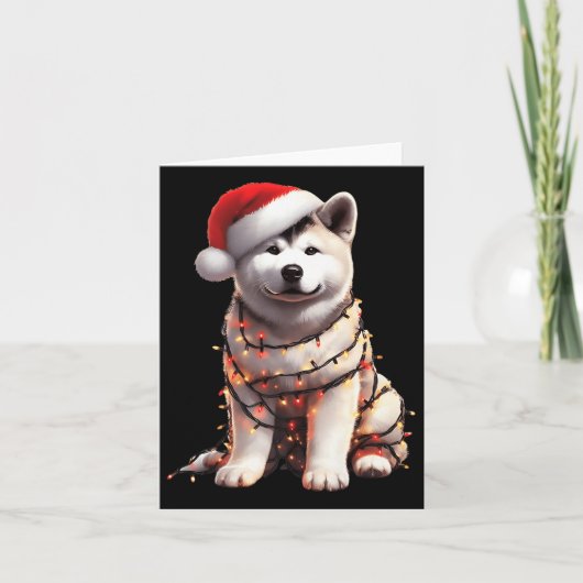Akita Dog Christmas Lights Santa Hat Dog Lover Pre Kaart (Voorkant)